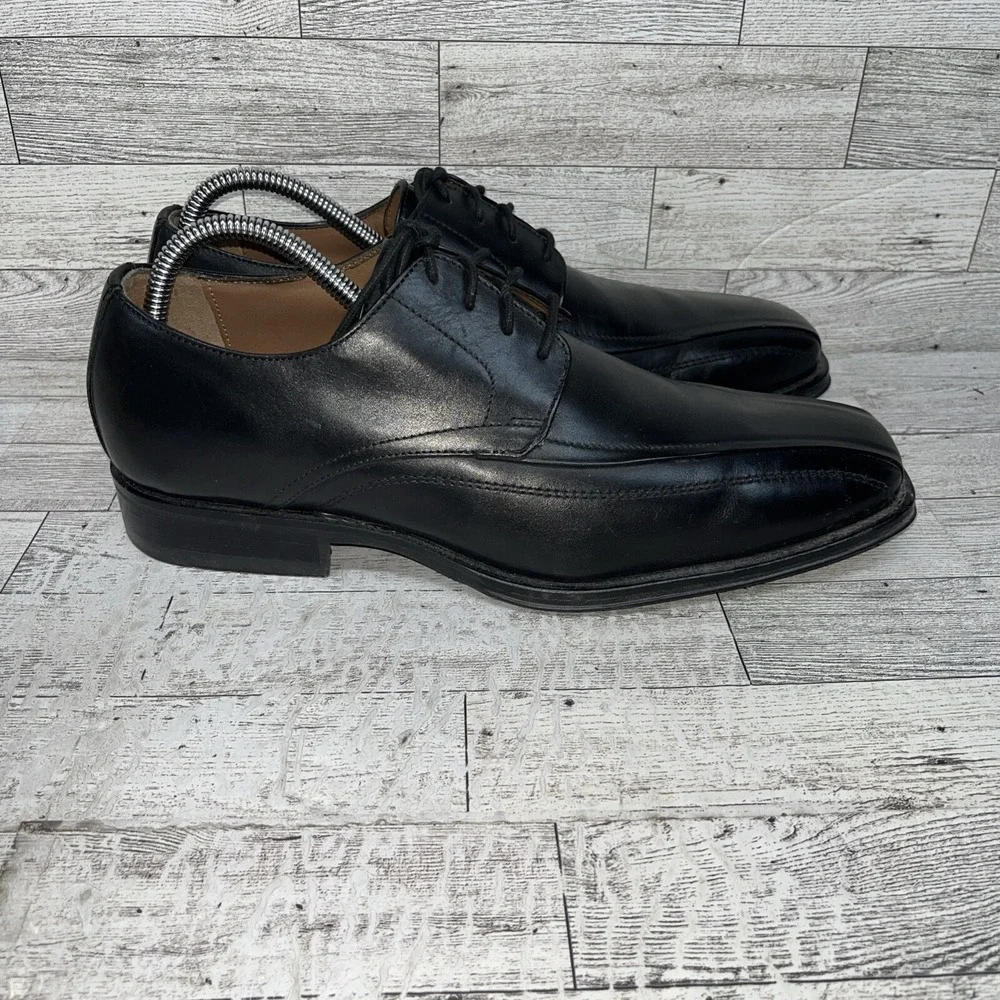 Johnston Murphy Black Leather Harding Panel Bicycle Toe Oxford Shoes Men Sz 9.5M